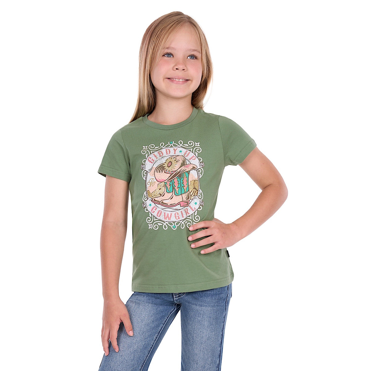 Pure Western Girl's Ella Tee - Moss