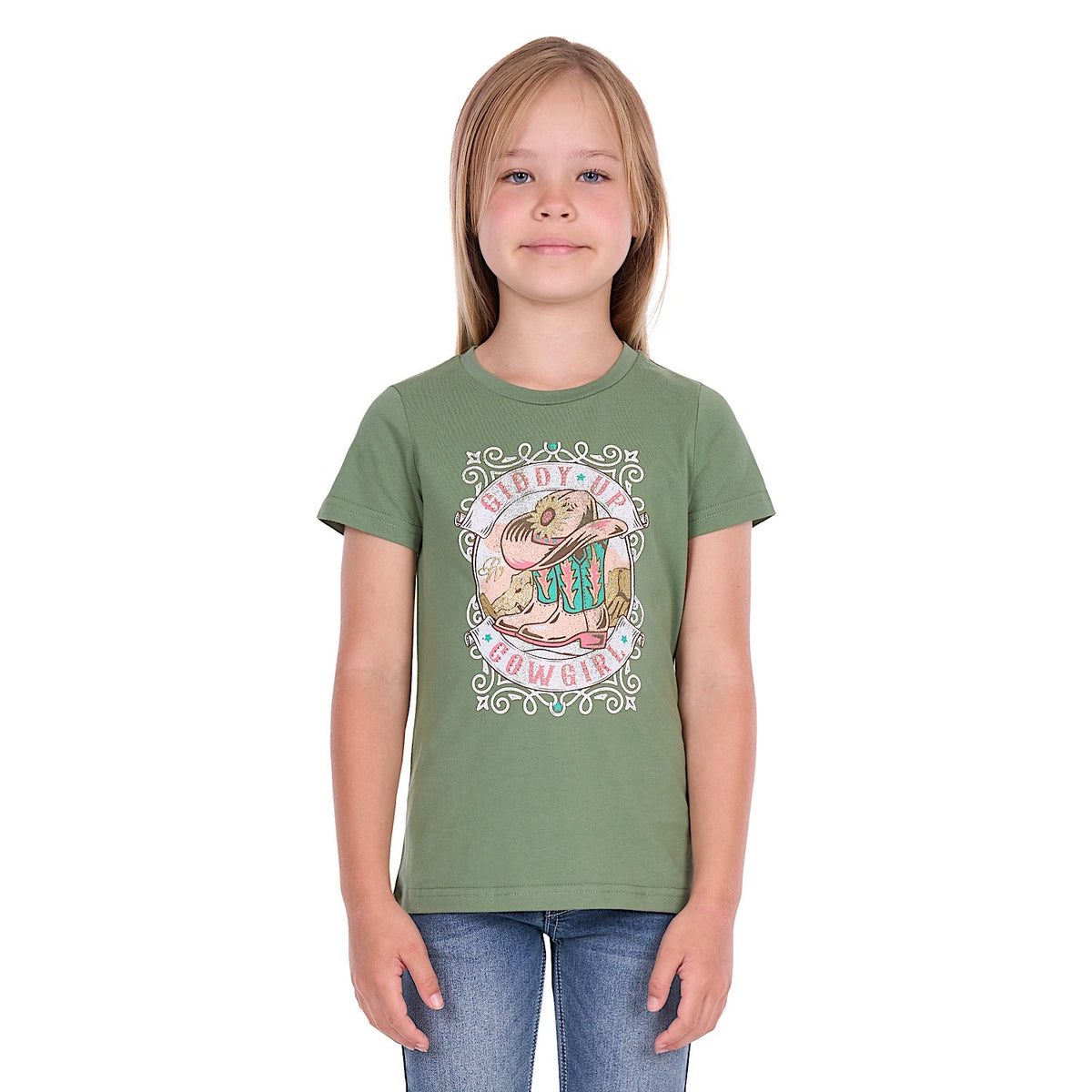 Pure Western Girl's Ella Tee - Moss