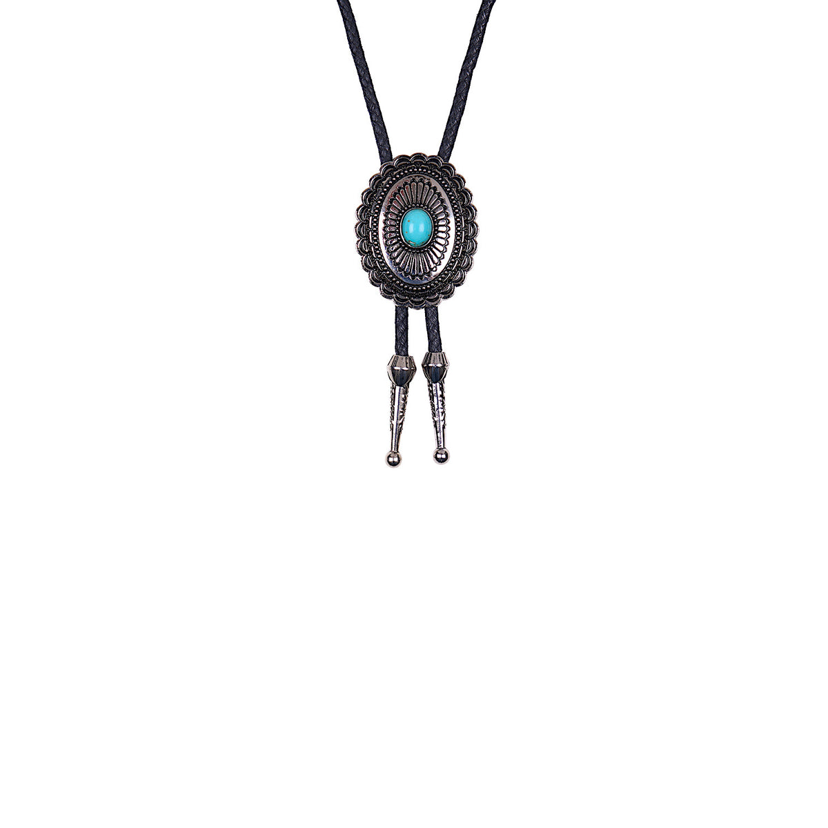 Pure Western Turquoise Stone Bolo Tie - Silver