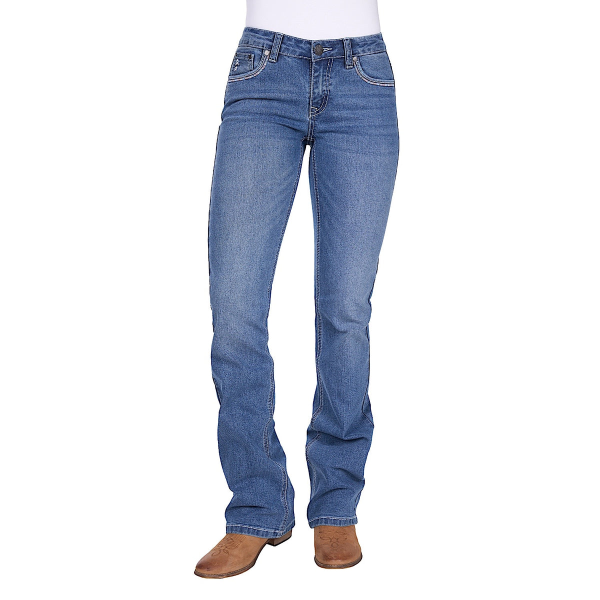 Pure Western Women’s Pat Relaxed Rider Mid Rise Jean 36L - Retro Blue