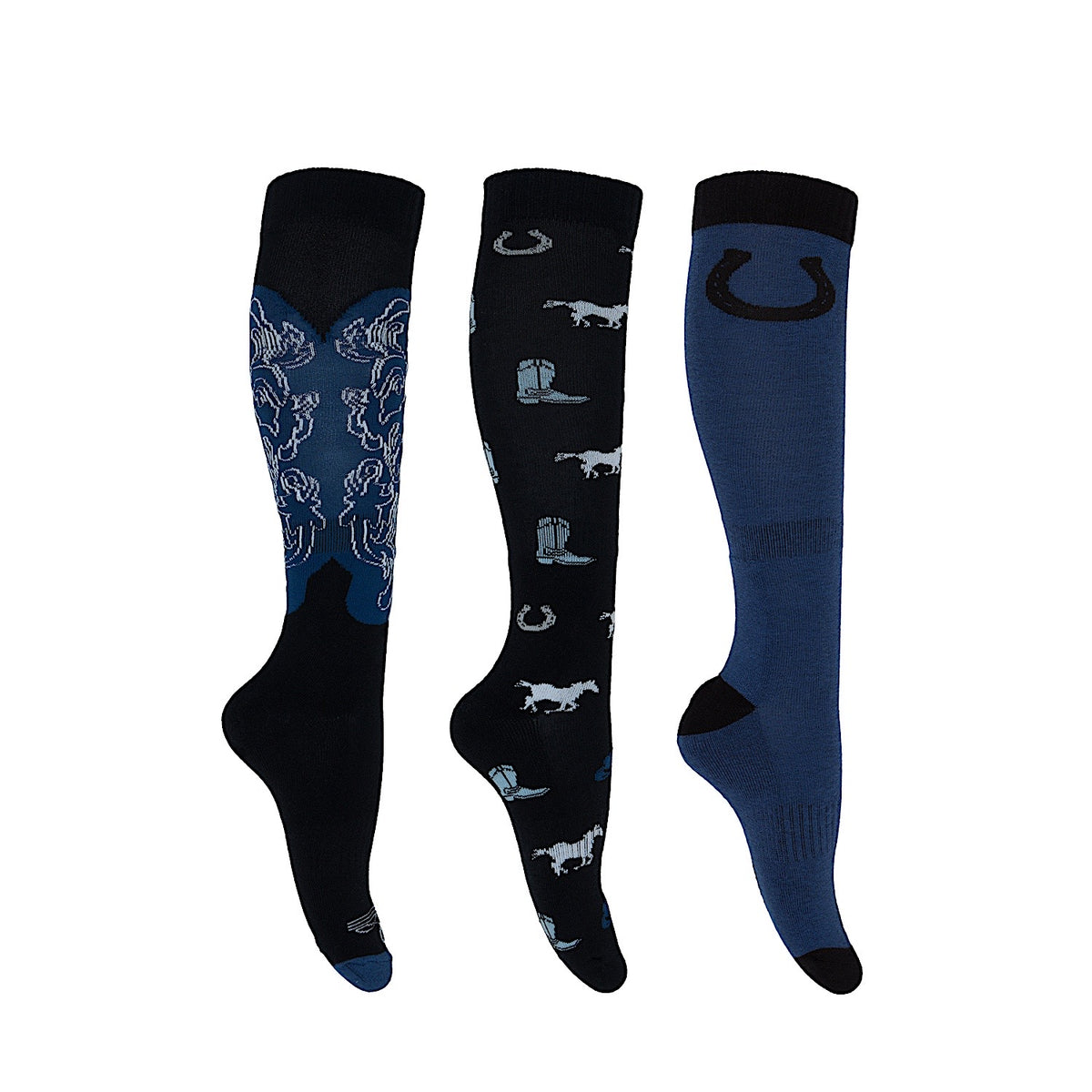 Pure Western PW Adult Riding Socks (3 Pack) - Blues