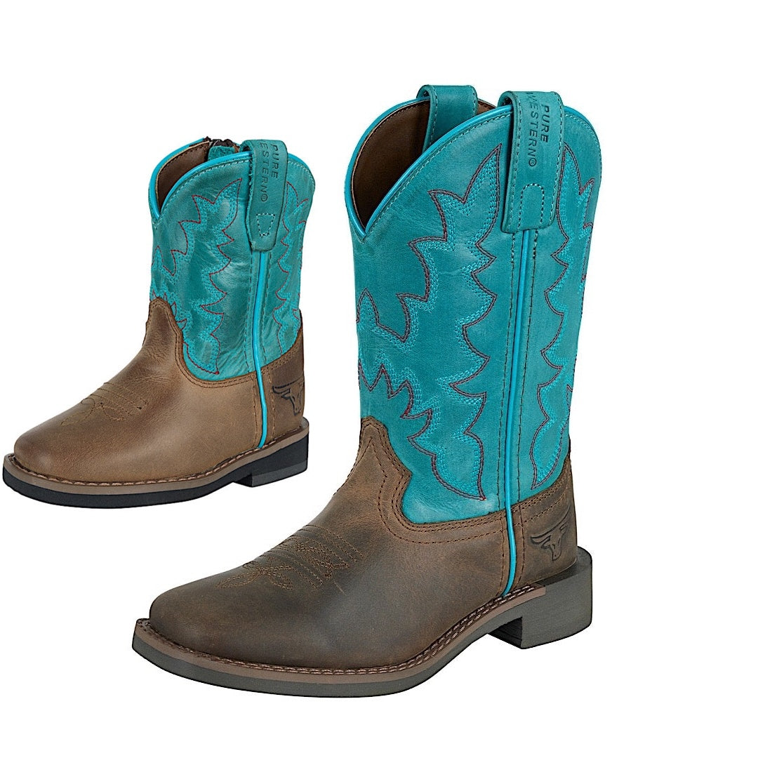 Pure Western Toddler and Children’s Andi Boot - Bark/Turquoise