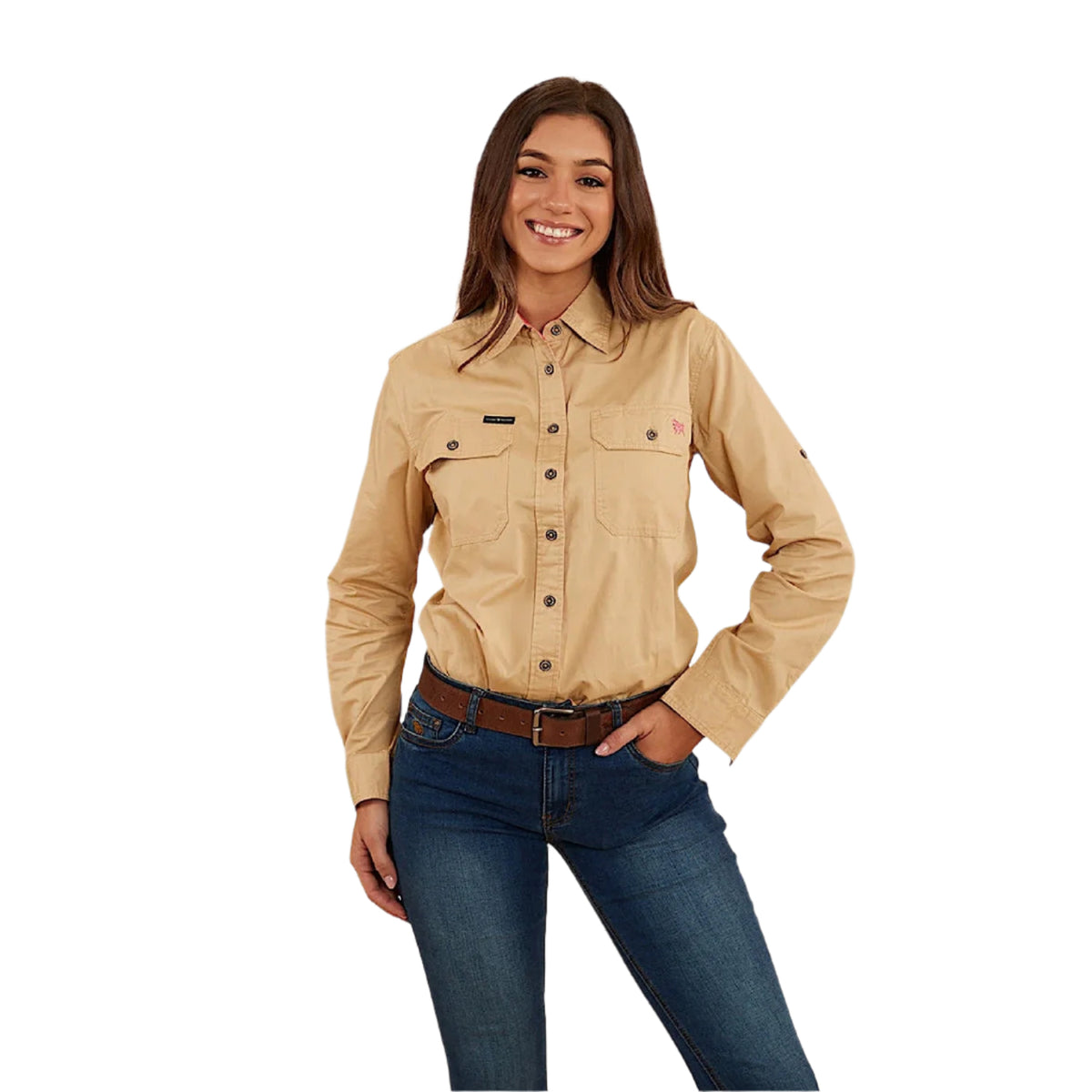 Ringers Western Women’s Pentecost River Full Button Work Shirt - Dark Sand/Melon