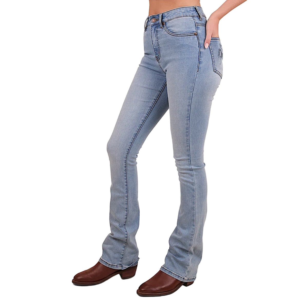 Ringers Western Women’s Penny Rodeo High Rise Bootleg Jean Vintage Light Blue