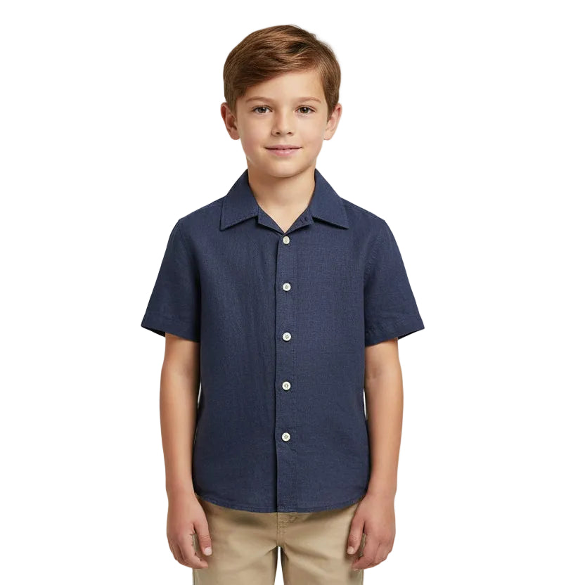 Pilbara Kids Linen Short Sleeve Shirt - Navy