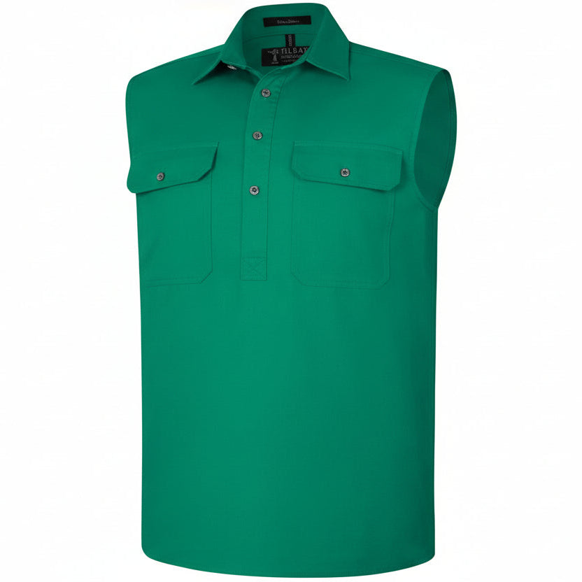 Pilbara Men’s Closed Front Sleeveless Shirt - Kelly Green