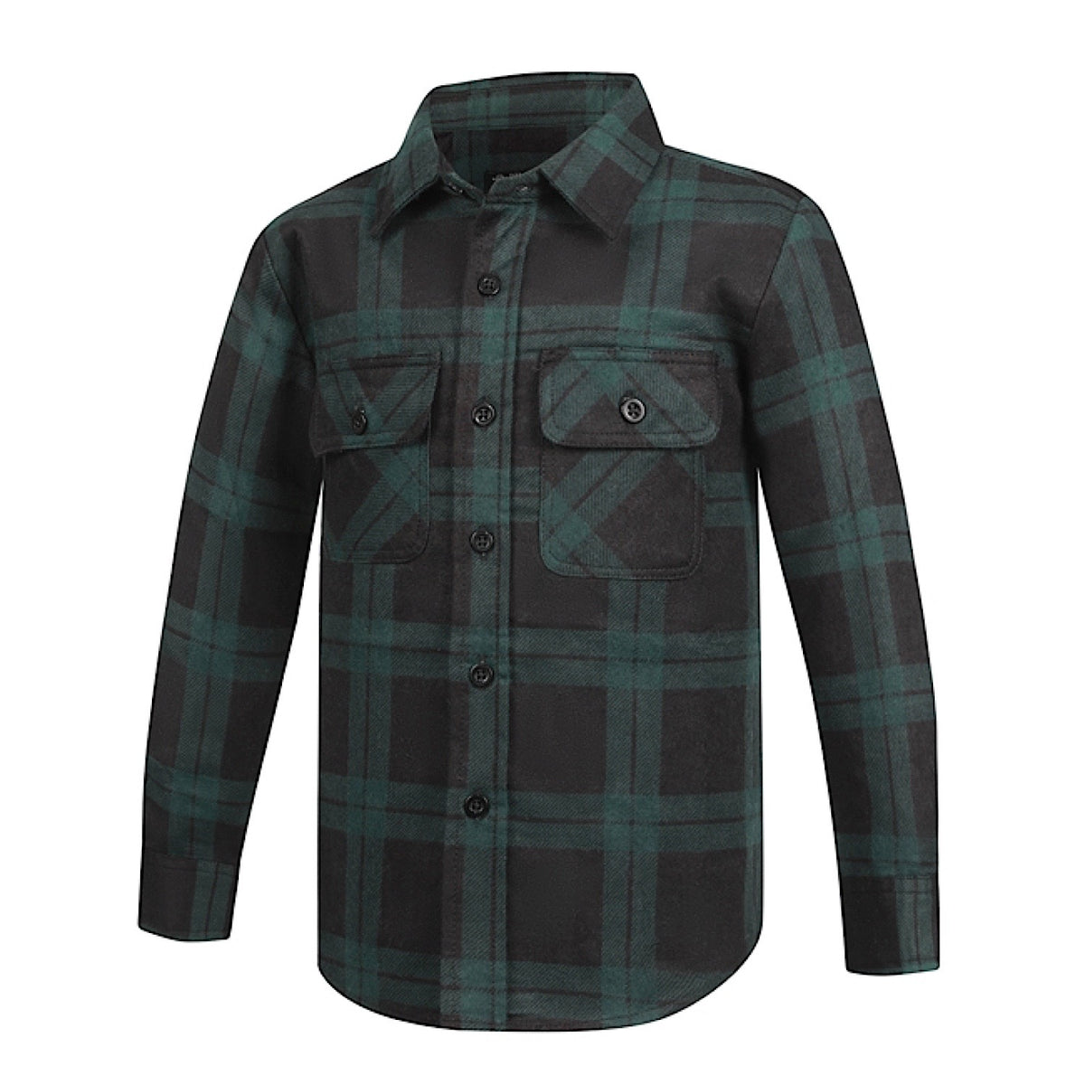 Pilbara Kid's Full Button Front Flannelette Shirt - Green / Black
