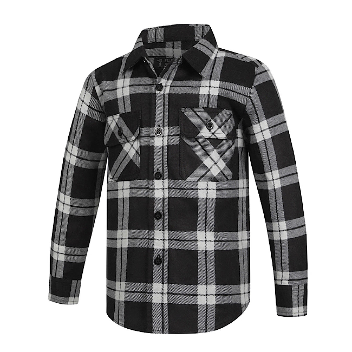 Pilbara Kid's Full Button Front Flannelette Shirt - Grey / Black