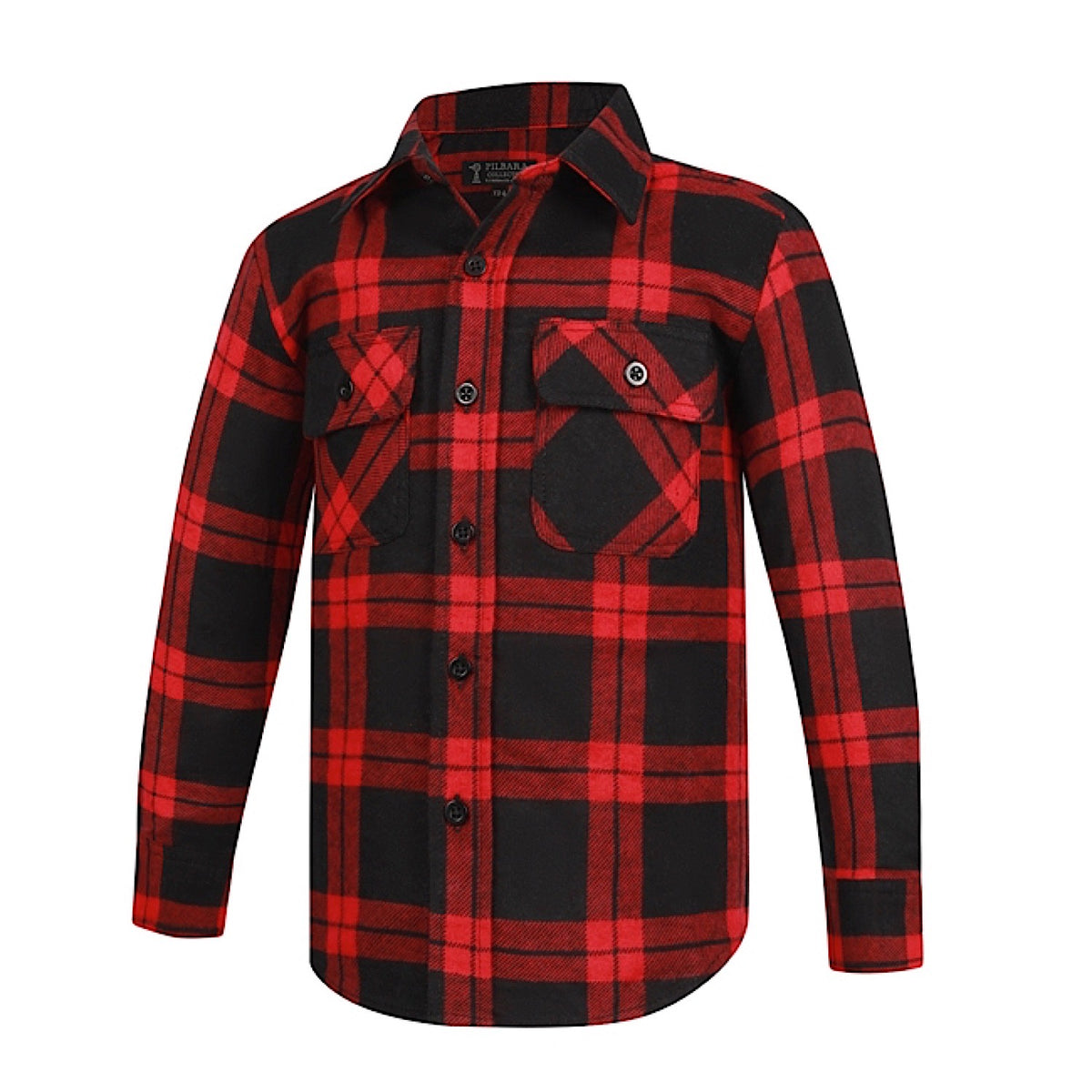Pilbara Kid's Full Button Front Flannelette Shirt - Red / Black