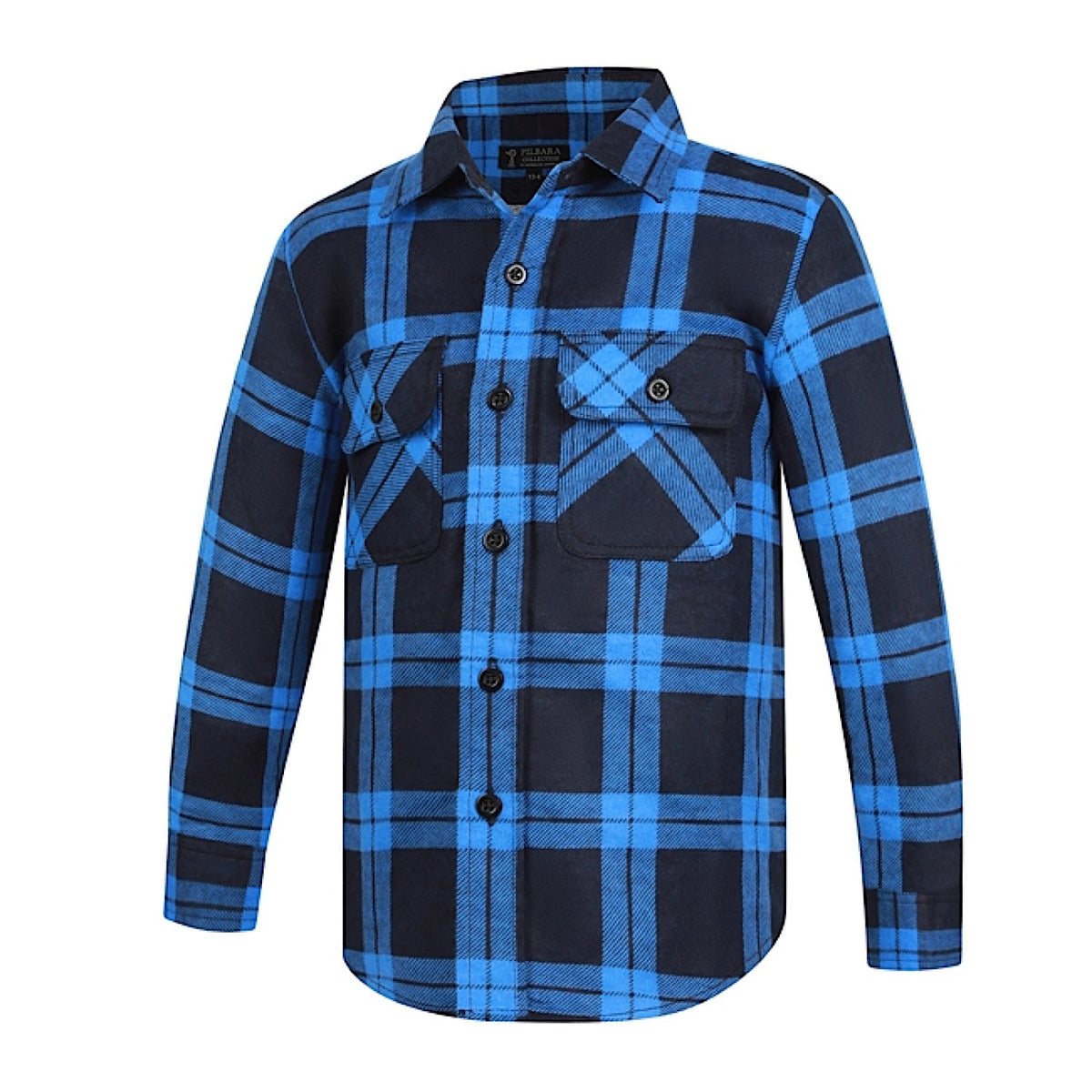 Pilbara Kid's Full Button Front Flannelette Shirt - Royal / Navy