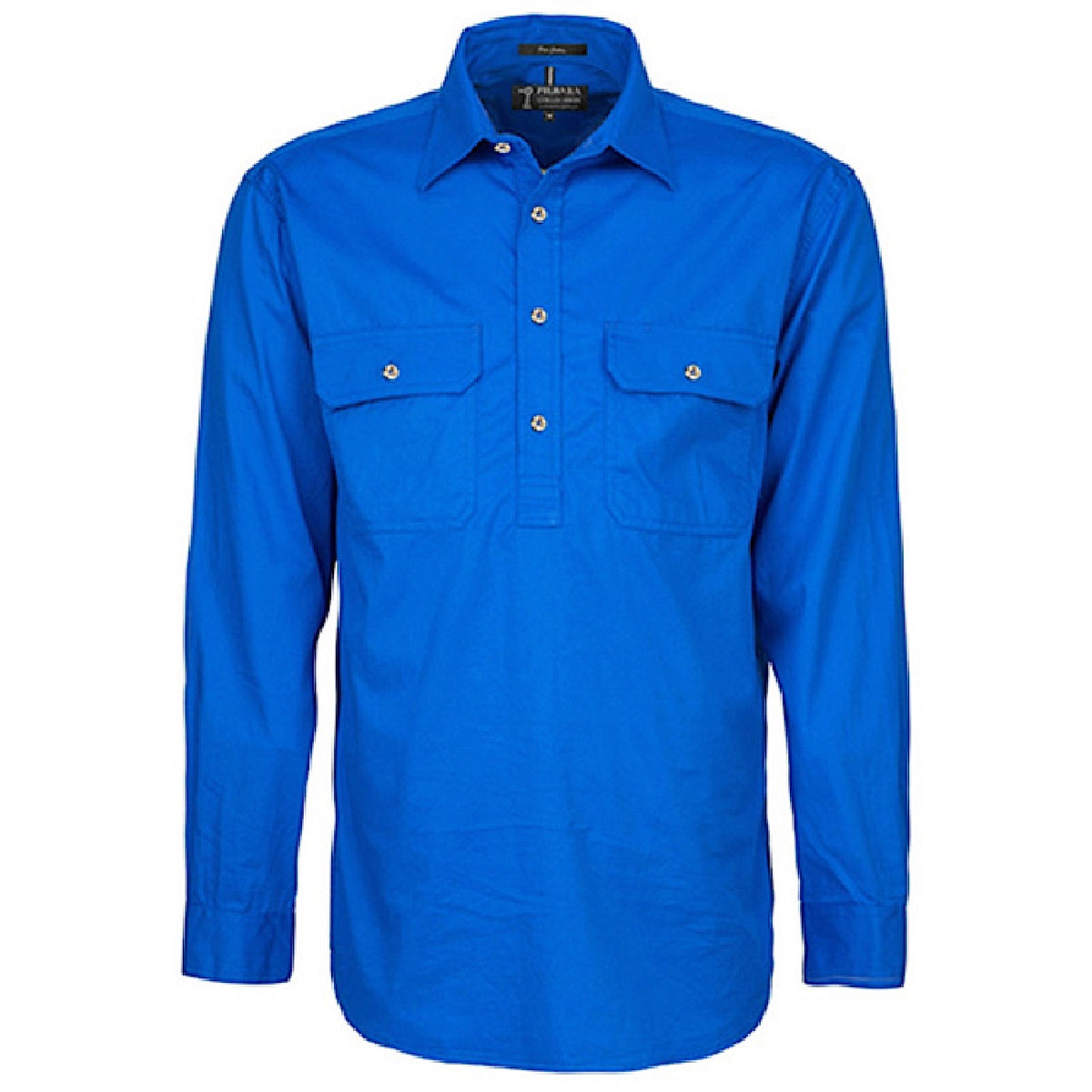 Pilbara Men's Closed Front L/S Shirt - Cobalt Blue