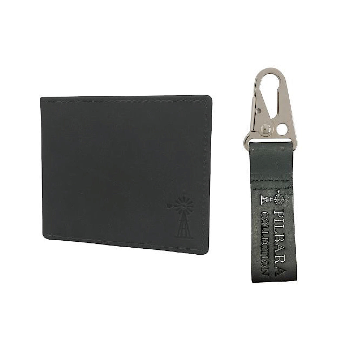 Pilbara Leather Wallet & Leather Keychain - Black