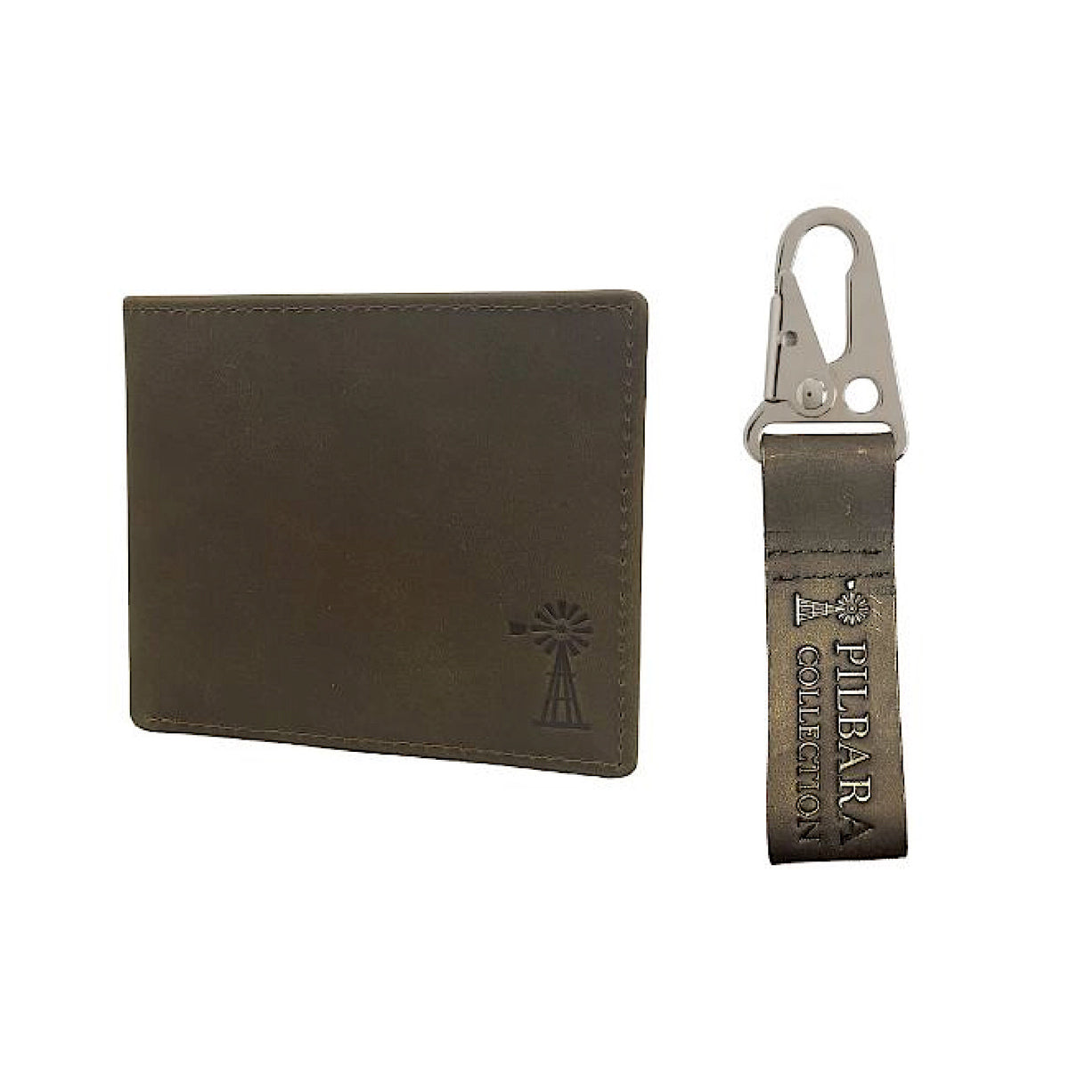 Pilbara Leather Wallet & Leather Keychain - Brown