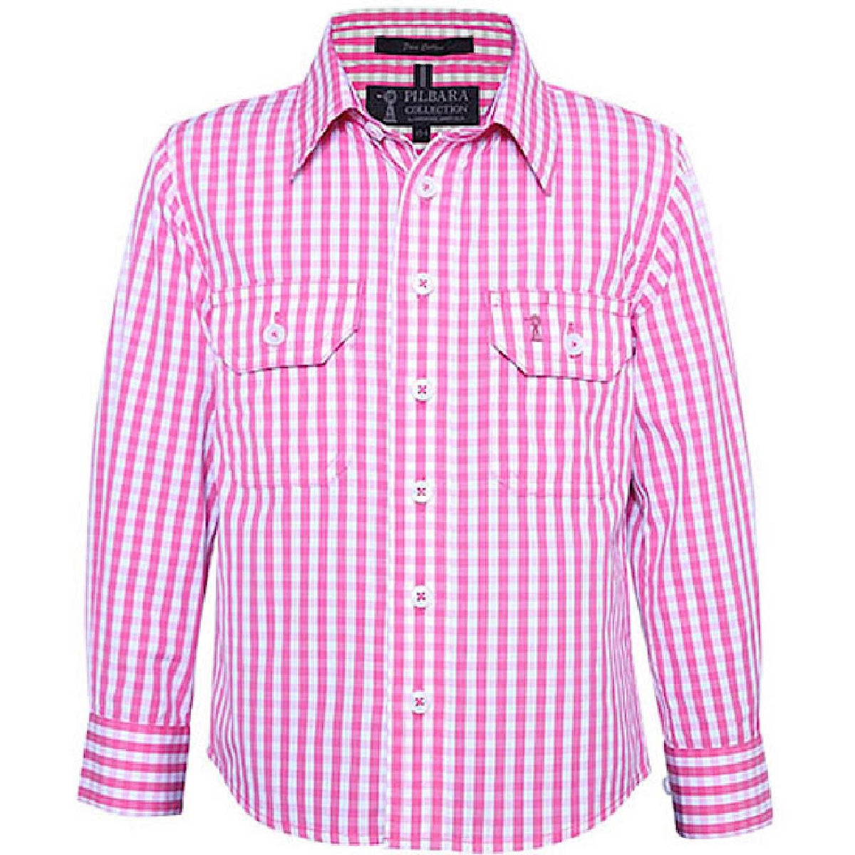 Pilbara Kid’s Long Sleeve Shirt - Pink/White Check