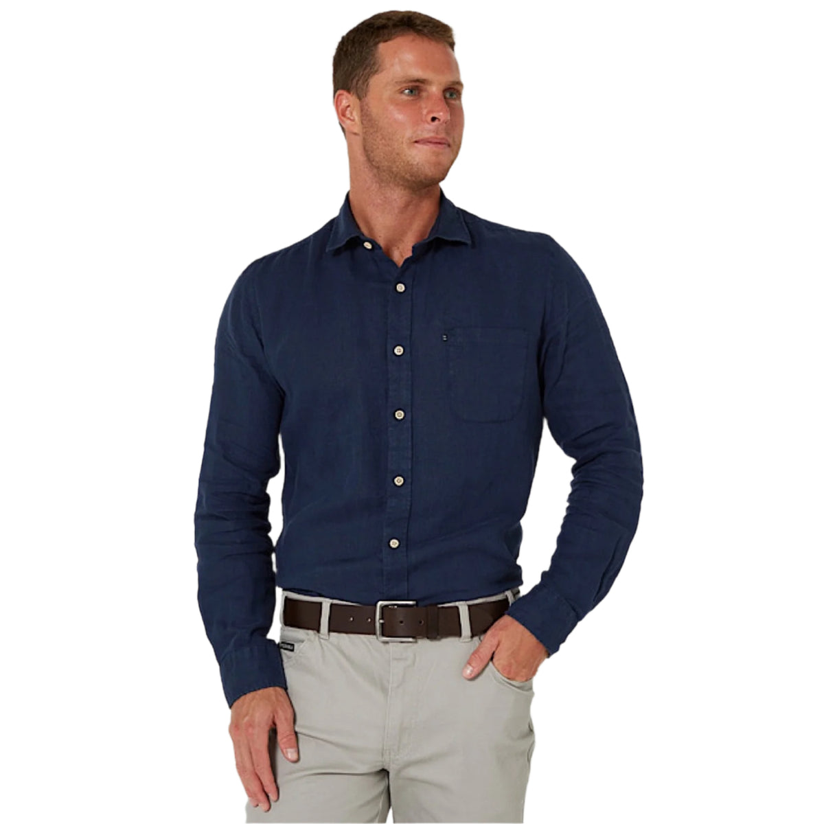Pilbara Men’s Linen L/S Shirt - Navy