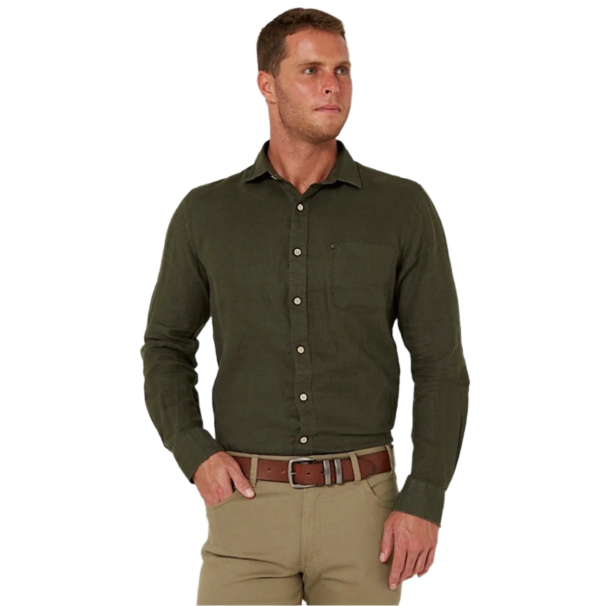 Pilbara Men’s Classic Fit Linen Shirt - Army