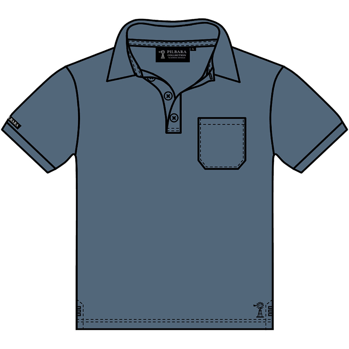 Pilbara Mens Classic Pocket Polo - Bluesteel