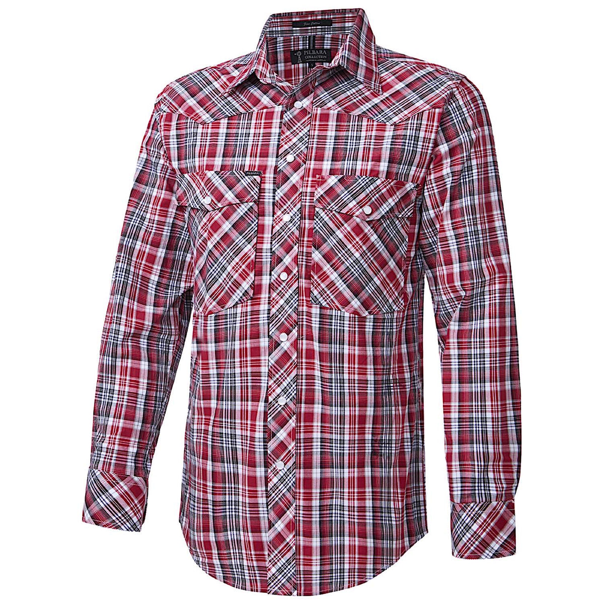 Pilbara Western Men’s Snap Button L/S Shirt - Red/Black/White