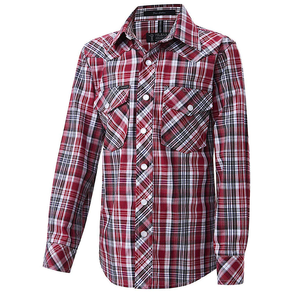 Pilbara Kid’s Western Snap Button Shirt - Red/Black/White