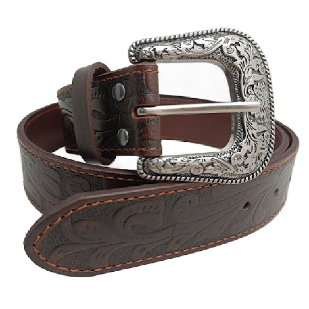 Pilbara Western Kid’s Dress Buckle Tooled Belt Dark Brown