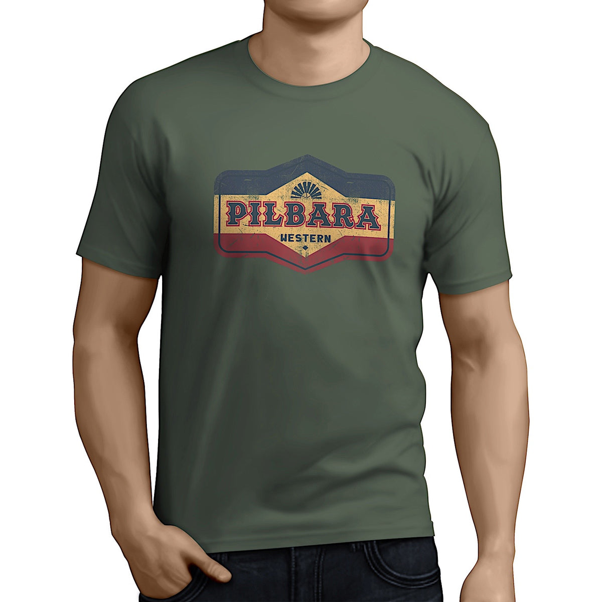 Pilbara Mens Oil Can T-Shirt - Light Olive