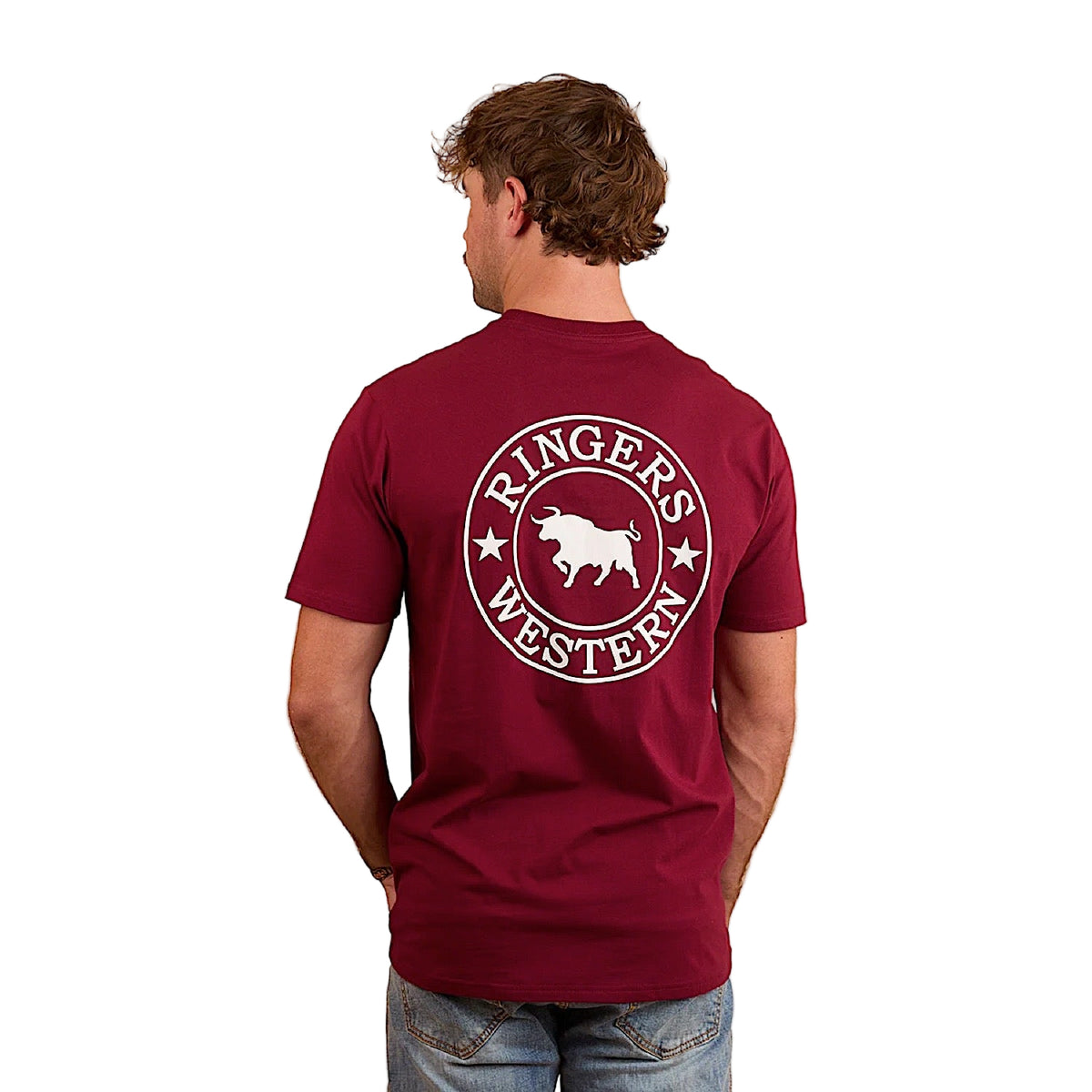 Ringers Western Men’s Signature Bull Classic Fit T-Shirt - Burgundy/White
