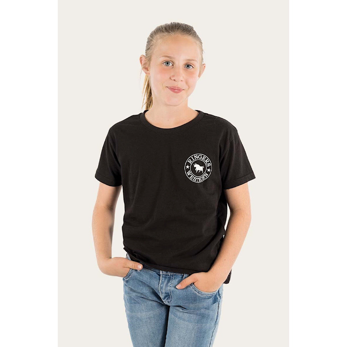 Ringers Western Kids Signature Bull Classic Fit T-Shirt - Black With White Print