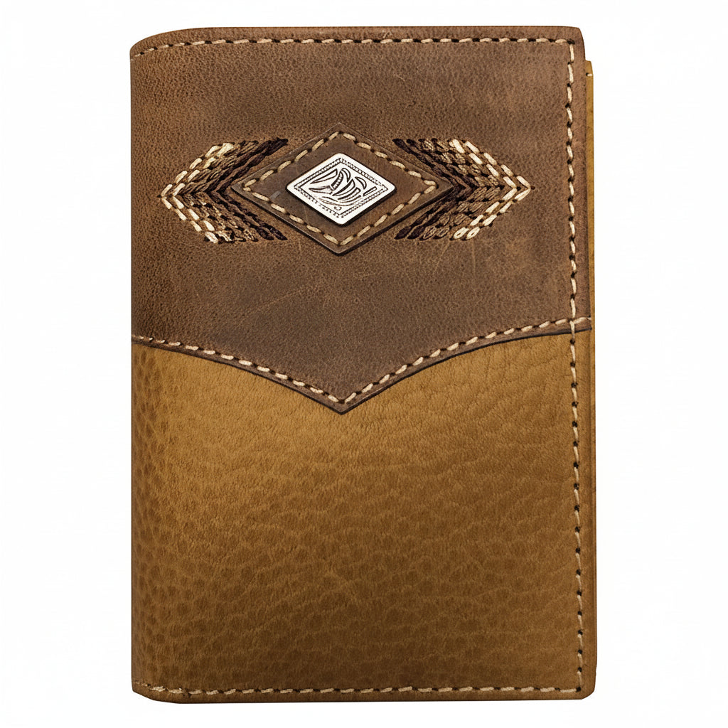 Roper Tri-Fold Diamond Concho Wallet - Brown / Tan