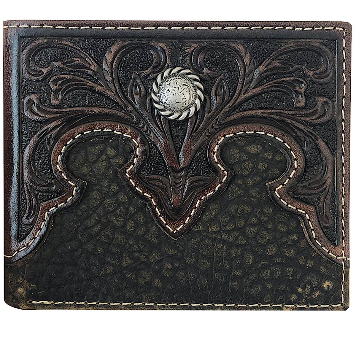 Roper Wallet Bi-Fold Tooled Yoke - Brown