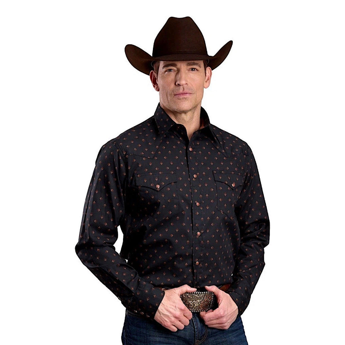 Roper Men's West Made Collection Print Shirt - Aztec Foulard Black