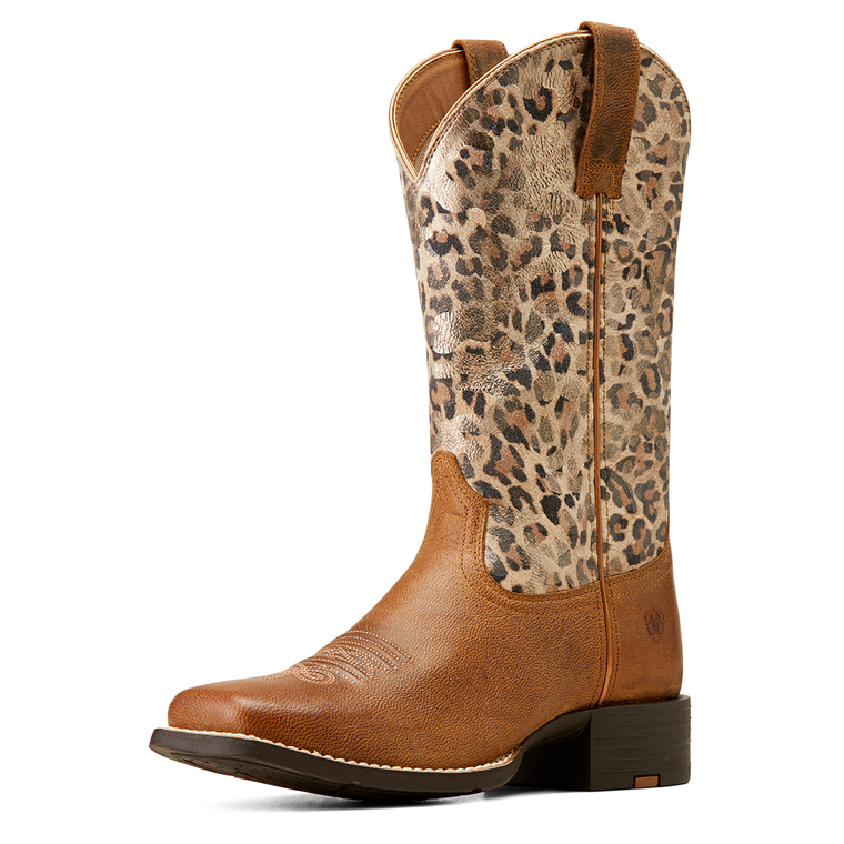 Ariat Women's Round Up Wide Square Toe Pearl Brown/Metallic Leopard
