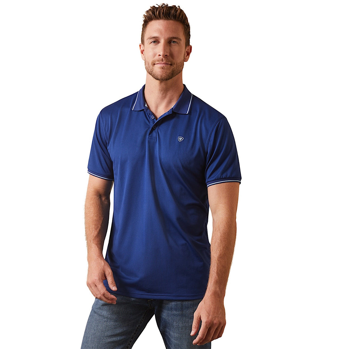 Ariat Mens Logo Fitted S/S Polo Cloudburst Blue