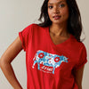 Ariat Womens Flower Cow S/S Tee Equestrian Red