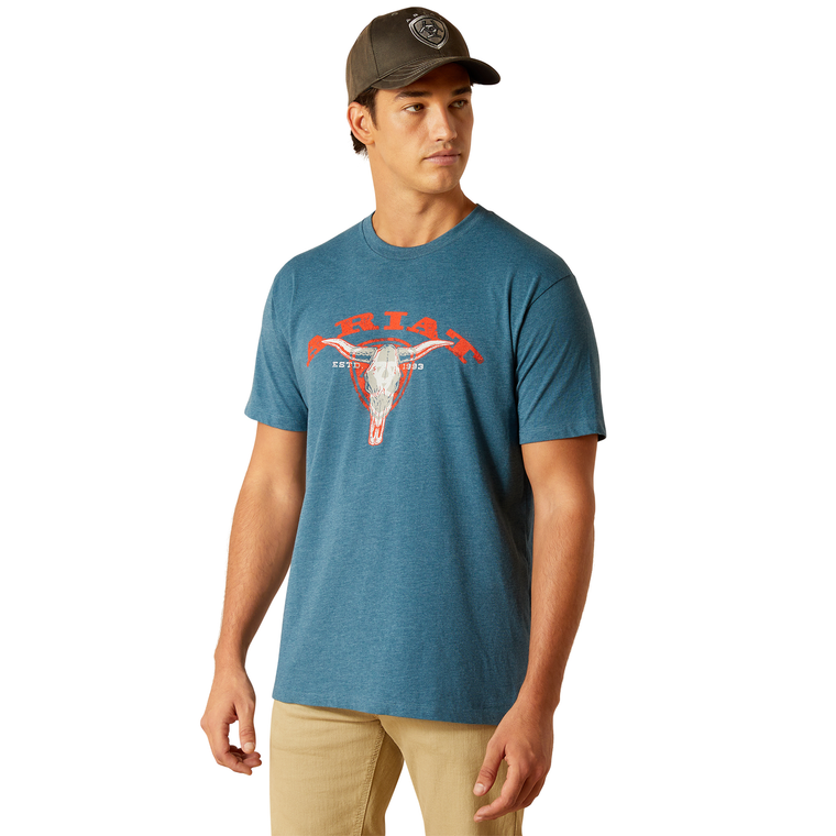 Ariat Men's Abilene Skull SS T-Shirt - Steel Blue Heather