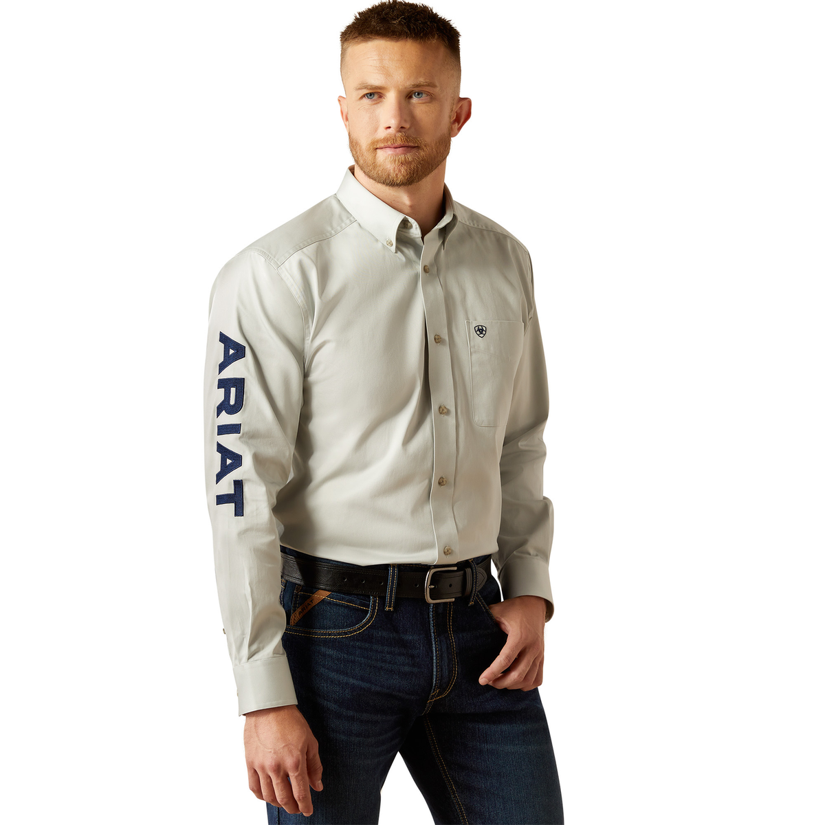 Ariat Men’s Team Logo Twill Classic Fit Shirt - Silver/Navy