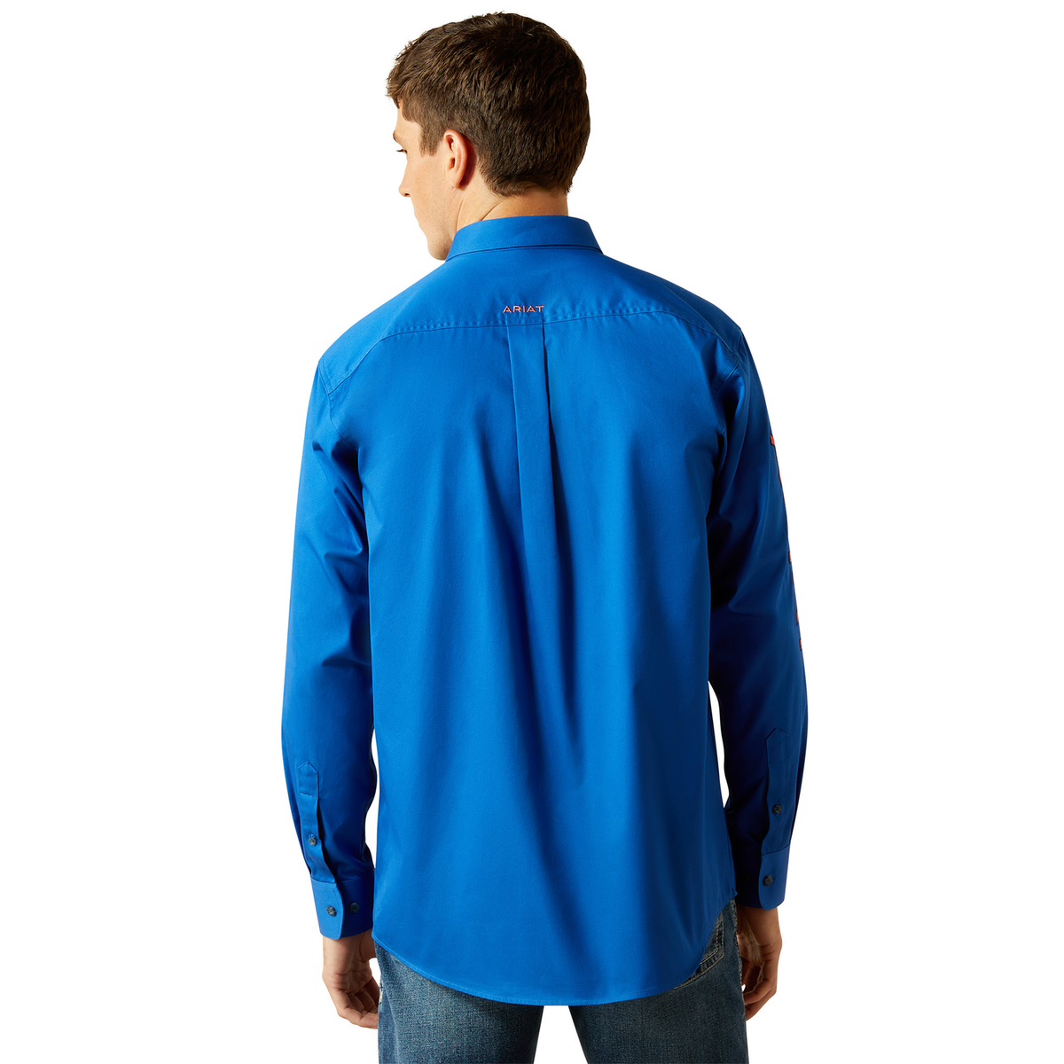 Ariat Men’s Team Logo Twill Classic Fit Shirt - Blue/Orange