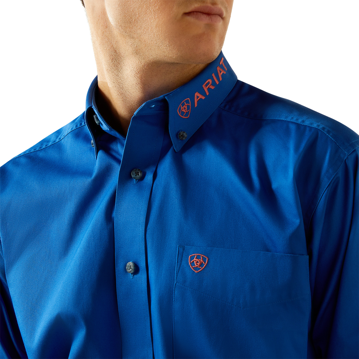 Ariat Men’s Team Logo Twill Classic Fit Shirt - Blue/Orange
