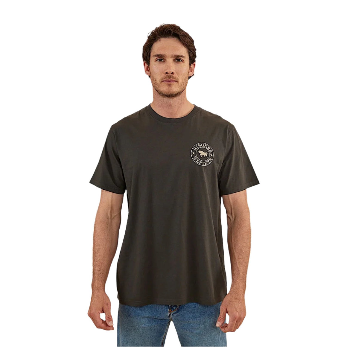 Ringers Western Men's Signature Bull Loose T-Shirt - Charcoal/Dark Sand