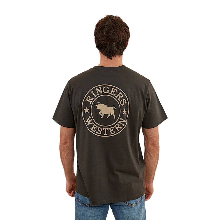 Ringers Western Men's Signature Bull  Loose T-Shirt - Charcoal/Dark Sand