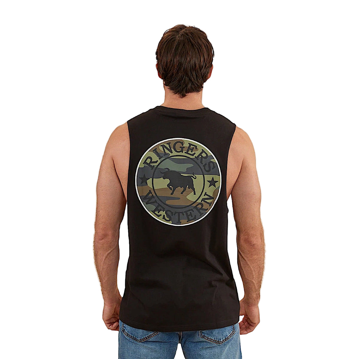 Ringers Western Signature Bull Men’s Muscle Tank - Black/Camo