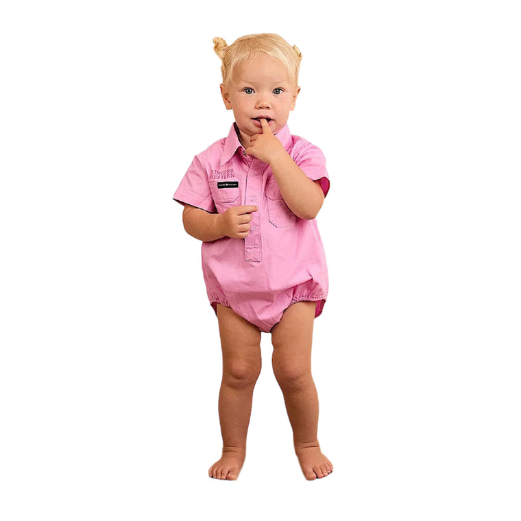 Ringers Western Babies Short Sleeve Work Shirt Romper - Pastel Pink