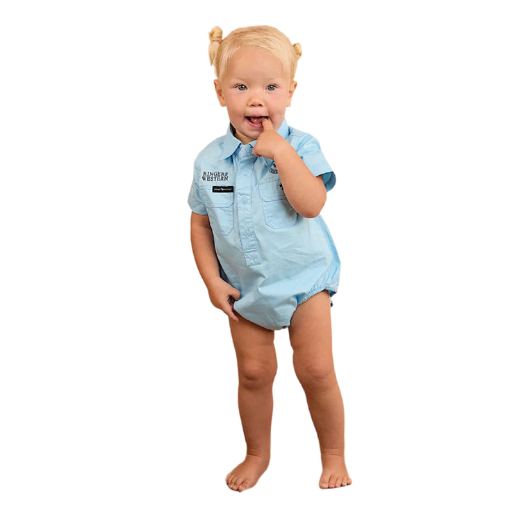 Ringers Western Babies Short Sleeve Work Shirt Romper - Sky Blue