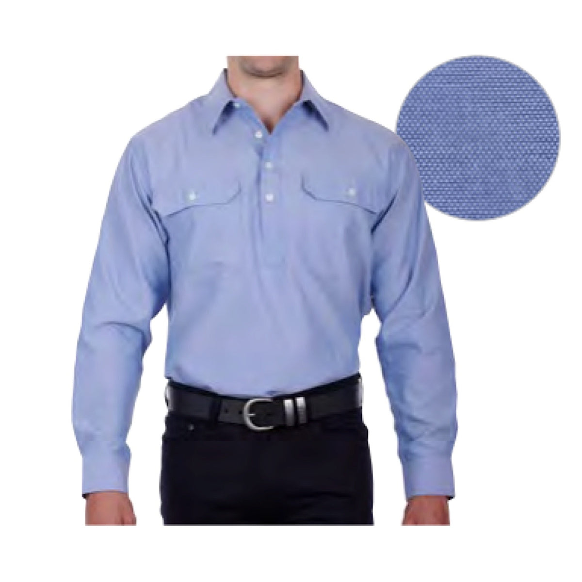 Hard Slog Mens Jackson Half Placket Shirt Blue
