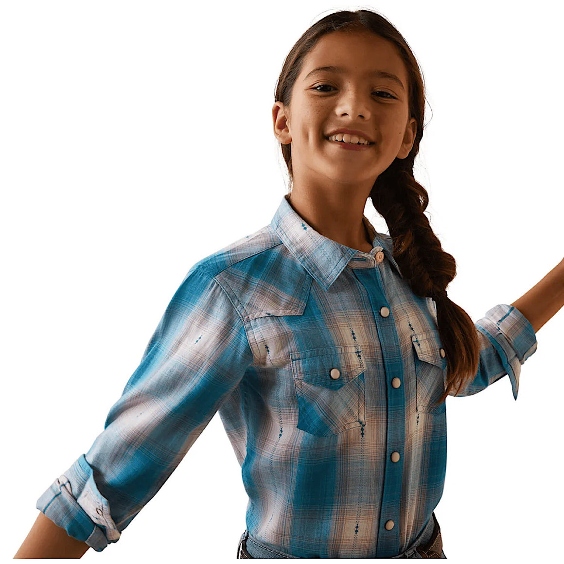 Ariat Kid's Idabel Plaid Snap Western Shirt - Blue/Pink