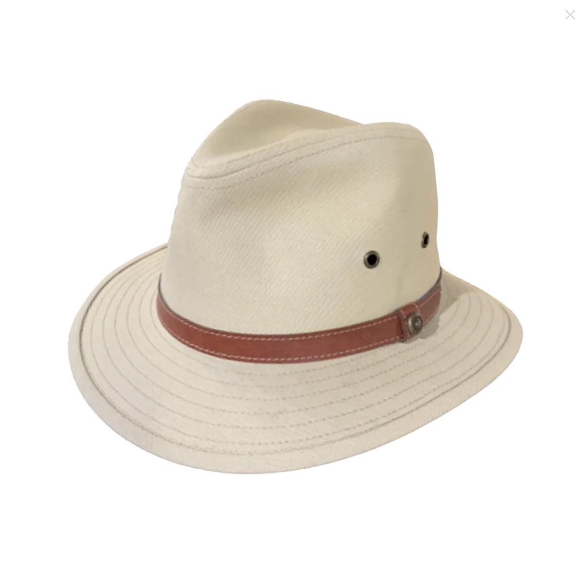 Avenel Blocked Canvas Hat with Leather Band - Natural
