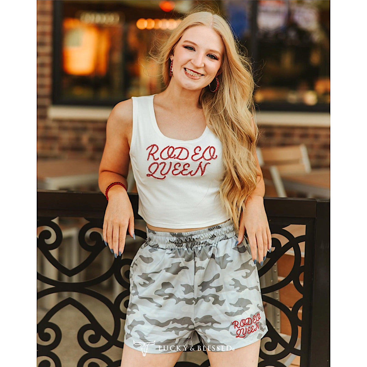 Lucky & Blessed Women's Rodeo Queen Lounge Set - Camo/White