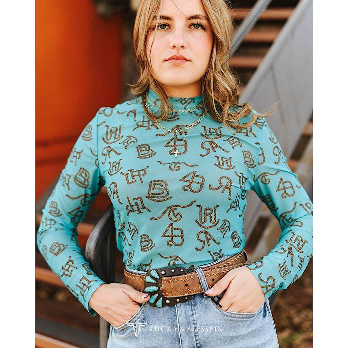 Lucky & Blessed Women's Mesh Ruched Mock Neck Top - Jade