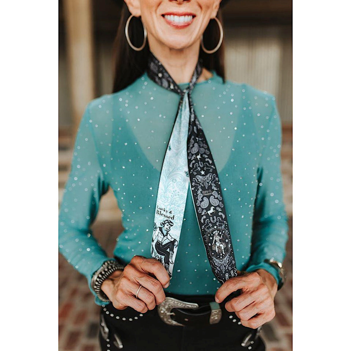 Lucky & Blessed Silk Twilly Scarf - Black Pinup