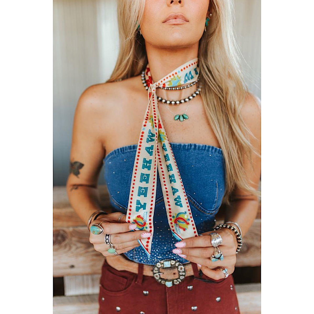 Lucky & Blessed Silk Twilly Scarf - Yeehaw Cowboy