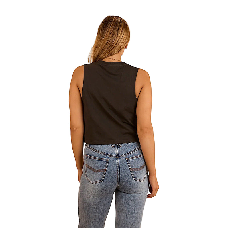 Ringers Western Women’s Lady Luck Cropped Muscle Tank - Charcoal